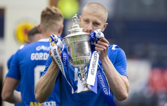 Shaun Rooney with St Johnstone's 2021 Scottish Cup. Image: SNS