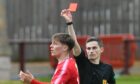 Chris McKee was shown a straight red card as Brechin lost to Kelty Hearts in the SPFL pyramid play-off.