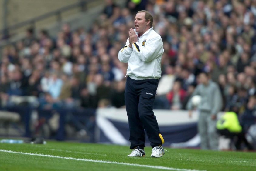 Berti Vogts on the Hampden touchline as Scotland boss. 