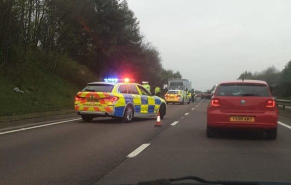 Police set up a partial closure of the eastbound carriageway of the A92.