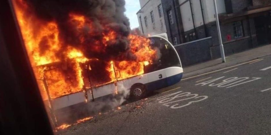 Bus on fire in Dunfermline, Fife