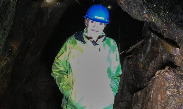 Fiona in the underground mine at the Museum of Lead Mining at Wanlockhead, dedicated to mining in that village and nearby Leadhills.