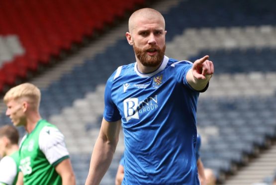 St Johnstone's Shaun Rooney celebrates his winner against Hibs.