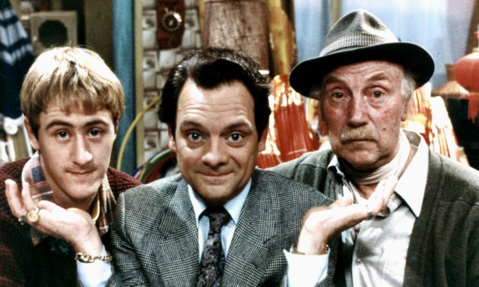 Photo shows Only Fools'and Horses characters Rodney, Del Boy and Granddad played by Nicholas Lyndhurst, David Jason and the late Lennard Pearce.