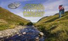 Star Wars logo and graphics superimposed over Glen Tilt in Perthshire