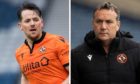 Dundee United striker Marc McNulty and boss Micky Mellon.