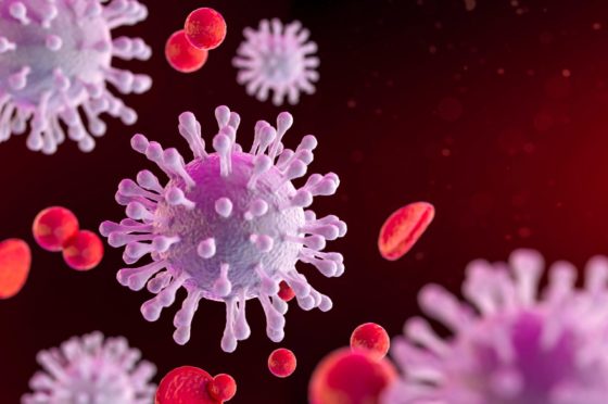Coronavirus outbreak and coronaviruses influenza background as dangerous flu strain cases as a pandemic medical health risk concept with disease cells as a 3D render. Health care and medical concept.; Shutterstock ID 1671647653
