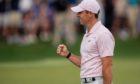 Rory McIlroy reacts after winning on the 18th hole at Quail Hollow.