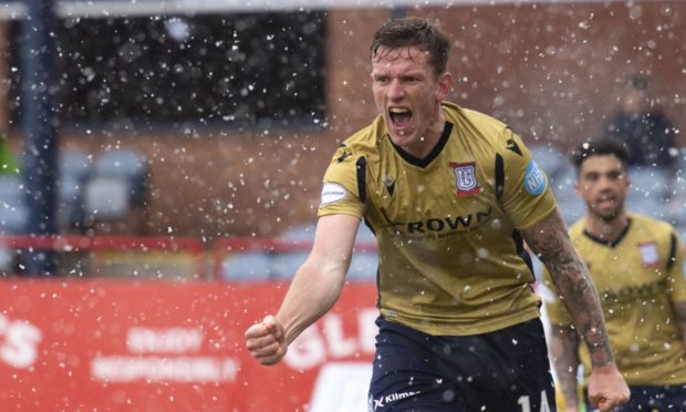 Lee Ashcroft celebrates making it 1-1 against Morton.