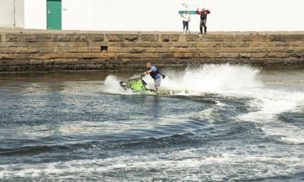 A jet-skier in Broughty Ferry harbour