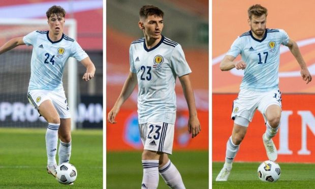 (L to R) Jack Hendry, Billy Gilmour and Stuart Armstrong all hope to start for Scotland.