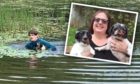 Teenager Connor who jumped into the water to rescue dog Charlie. Inset, Charlie (right) with owner Jane