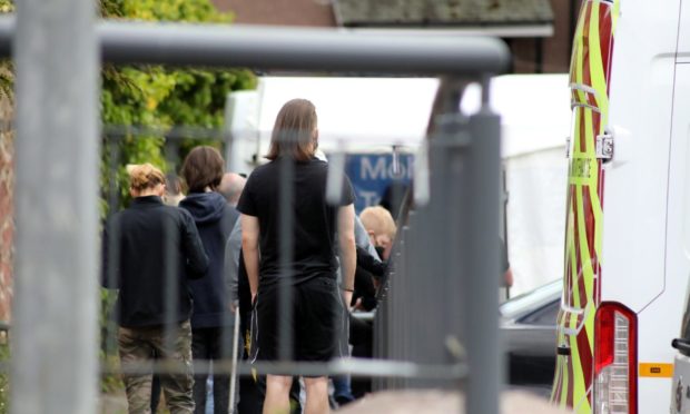 People queuing to be tested in Kirriemuir.