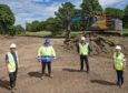 From left: Alice Tree,  Willie Main, site manager,  Jeremy Harris, Fife Coast & Countryside Trust and Cllr Judy Hamilton at Lyne Burn as work gets under way.