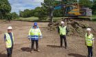 From left: Alice Tree,  Willie Main, site manager,  Jeremy Harris, Fife Coast & Countryside Trust and Cllr Judy Hamilton at Lyne Burn as work gets under way.