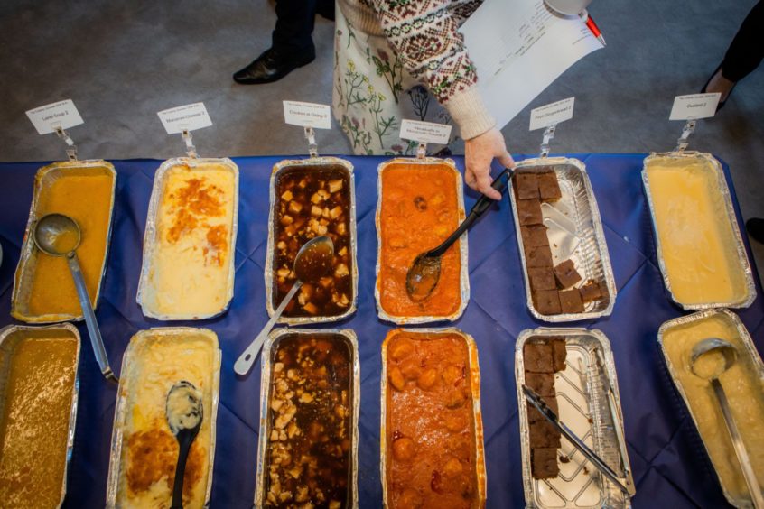 Some of the school meals that could be on offer include (from left to right) lentil soup, macaroni cheese, chicken in gravy, meatballs in Moroccan sauce, fruit gingerbread and custard.