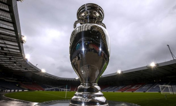 The European Championship trophy at Hampden Park.