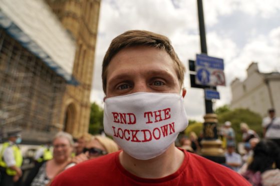 Anti-lockdown protests in London this week.