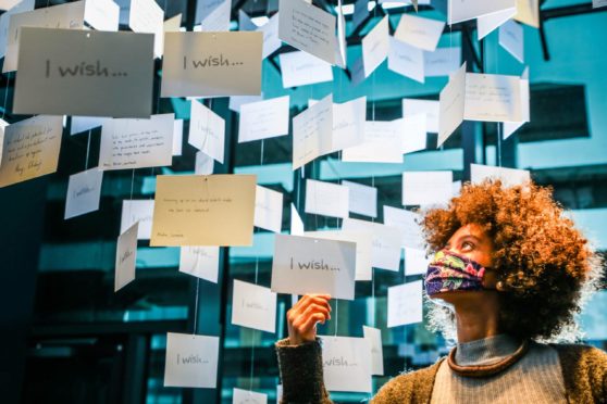 Cloud of 'wishes' at What If...? Scotland exhibition, V&A Dundee.