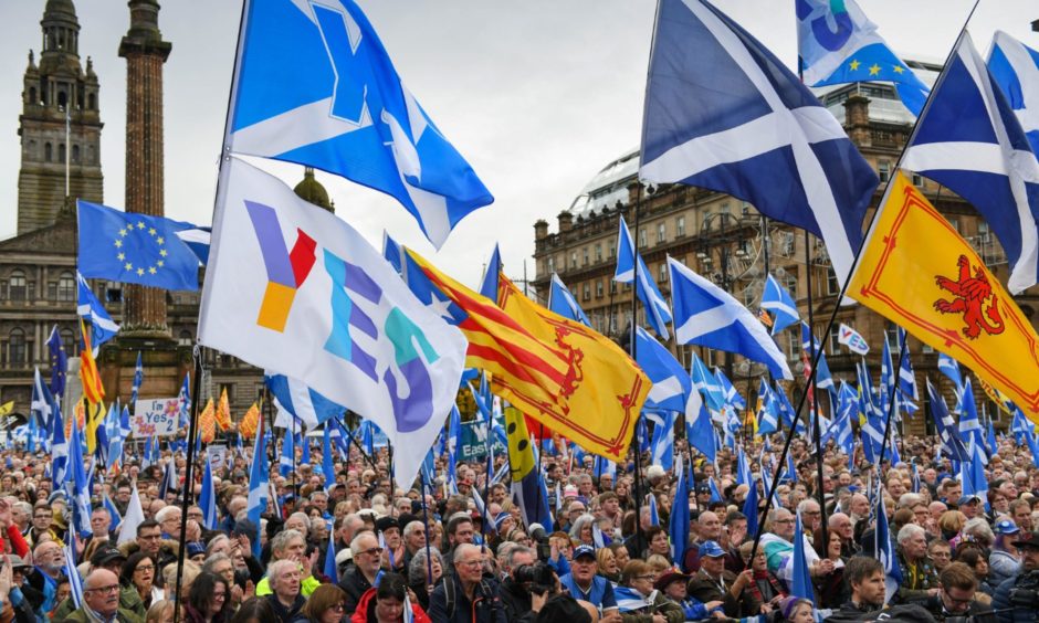 Crowds at a Scottish independence rally in Glasgow.