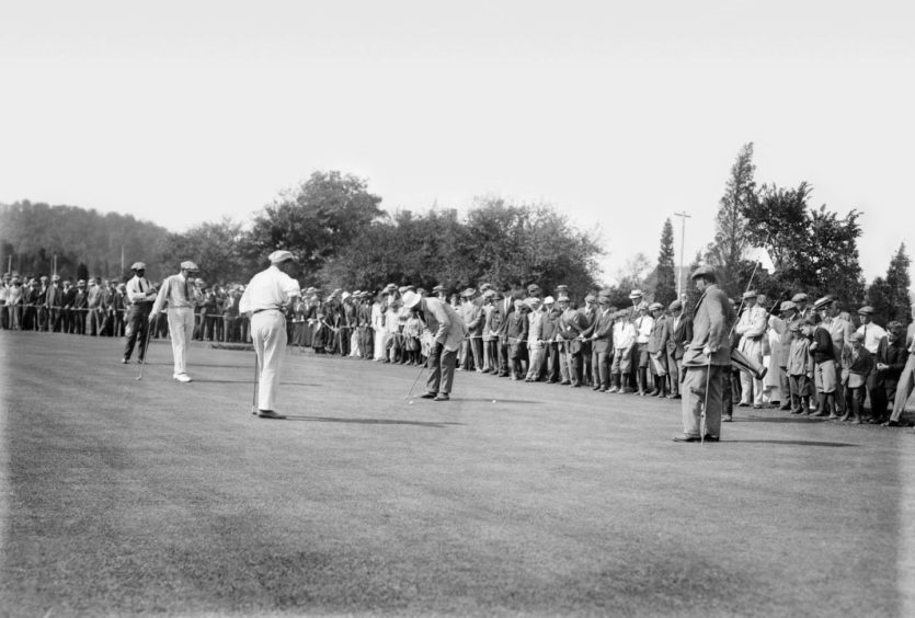 Left Ro Right: Golfers George Lowe, Alex Smith, Ted Ray, And Harry Vardon play at Baltusrol Golf Club In Springfield, New Jersey, during a qualifying round for the 1913 U.S. Open.