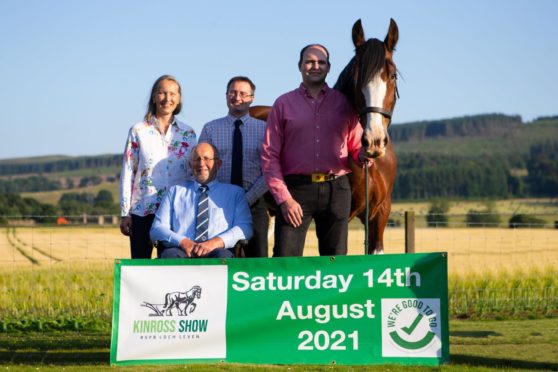 From left, Kinrossshire Agricultural Society's Dora Smith, Harold Greer, Andrew Turnbull and Ewan Paterson with Jake the horse.