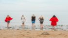 Rhiannon is also pictured having a paddle in the North Sea with Geography classmates (left to right) Yvonne Smith, Audrey Field, Katrina Peattie and Sarah Ramage.