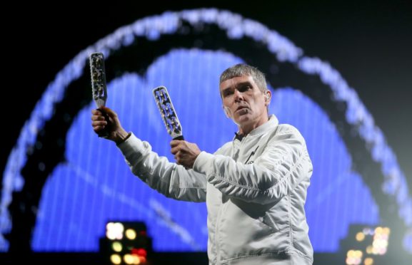 Ian Brown of The Stone Roses on the main stage at T in the Park at Strathallan Castle in Perthshire.