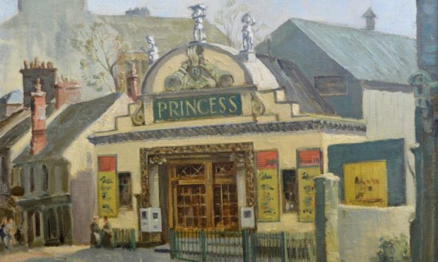 Princess Cinema, Hawkhill, Dundee, 1950s (William Johnston) (died 1967). One of the many buildings taken over by the university was the Princess Cinema, first opened as the Hippodrome Theatre in 1908.  It closed in the late 1950s and was used for a while by the university’s Law School before eventually being demolished. University of Dundee Fine Art Collections.
