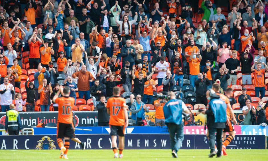 The stars of Dundee United salute their fans at the final whistle.
