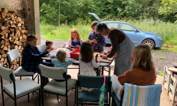 One of Bebe Geen's art workshops taking place on Bamff Estate.