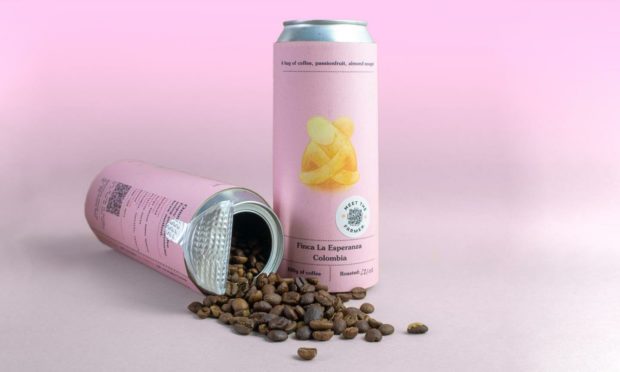 Coffee beans in a can from Manifesto Coffee.