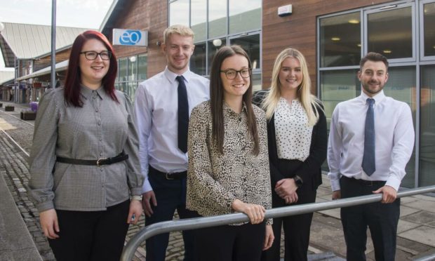 EQ Accountants welcome new graduates Megan Bertie, Christopher Dewar, Chloe Hunter, Lynsey Robertson and Sam O'Connor. Not pictured: Ross Dallas.