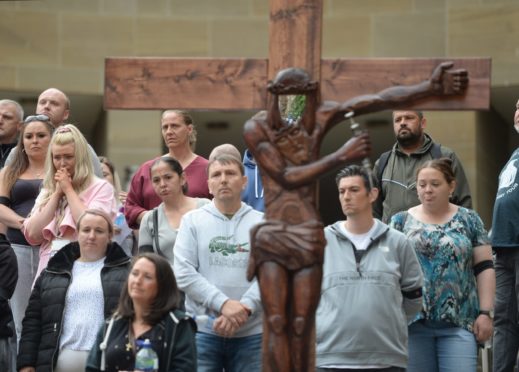 Families attend a drugs death memorial organised by Favour UK on Buchanan Street steps as The Scottish Government releases the latest drug death numbers.