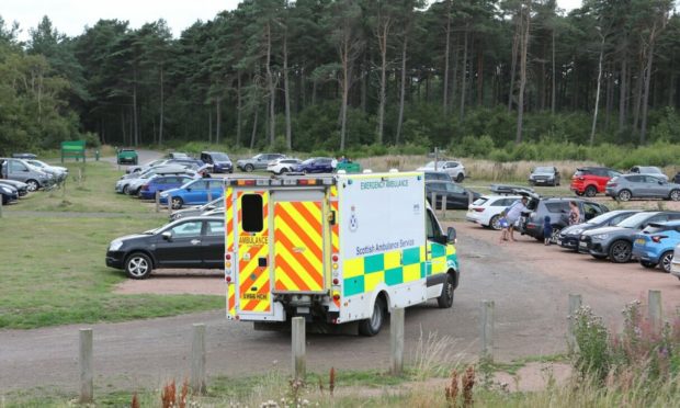An ambulance in the car park at Tentsmuir.