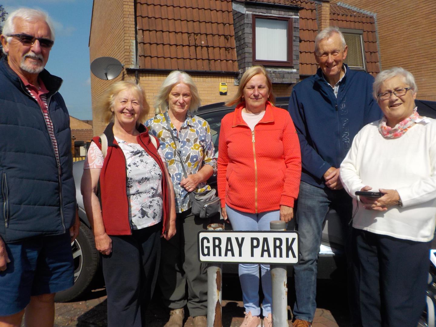 James Moffat, Margaret Ford, Margaret Bremner, Beth Hunter, Dave Hunter and Margaret Graham at the new Gray Park.