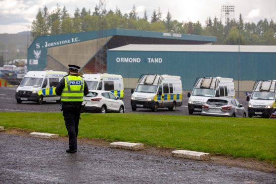 Police at McDiarmid Park ahead of the St Johnstone V Dundee United game