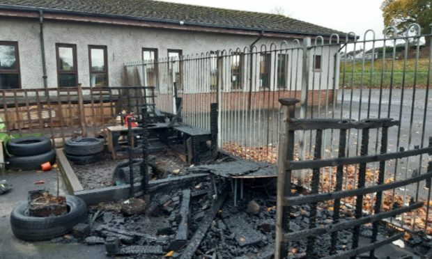 The nursery garden at Pitreavie Primary School, Dunfermline, which was destroyed by fire on Oct 30, 2020.