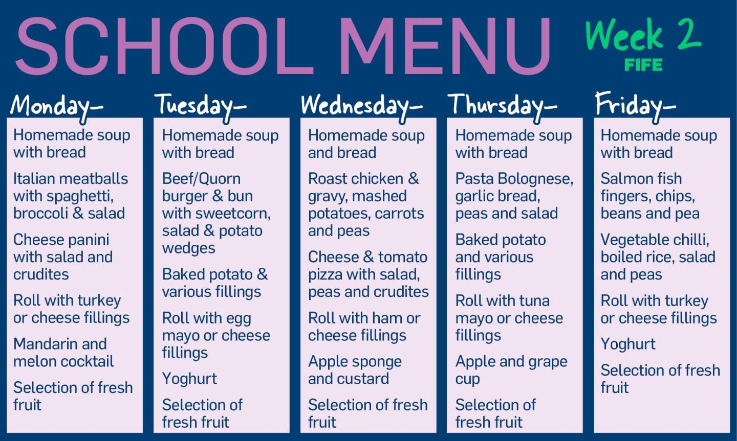 Primary school meals menus for Angus, Dundee, Fife, Perth and Kinross