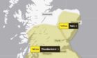 The Met Office have issues a yellow weather warning, with some areas in Tayside and Fife to experience flooding on Friday and thunderstorms over the weekend.