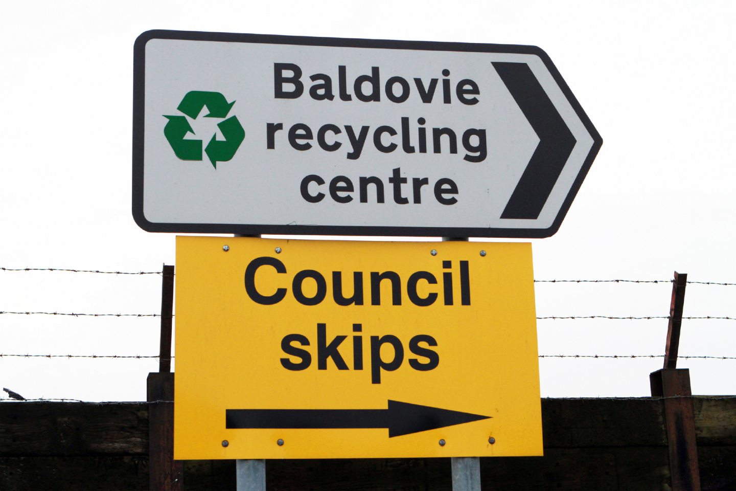 Sign for Baldovie Recycling Centre. 