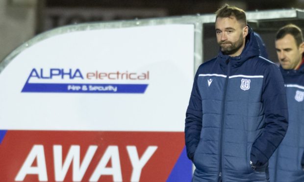 AYR, SCOTLAND - NOVEMBER 21: Dundee Manager James McPake looks dejected after their defeat in the Scottish Championship 2-0 match between Ayr United and Dundee at Somerset Park, on November 21, 2020, in Ayr, Scotland (Photo by Mark Scates / SNS Group)
