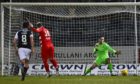 Lee Currie scores to make it 1-0 to Bonnyrigg Rose against Dundee.