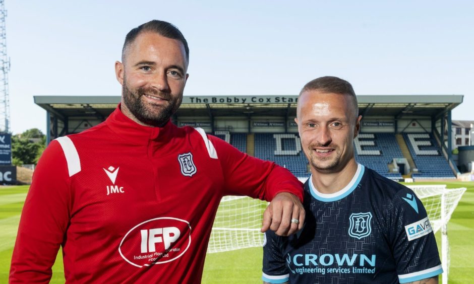 Former Dundee boss James McPake and Leigh Griffiths.