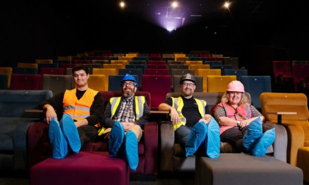 Montrose Playhouse team members in one of the three screens at the new complex. From left: Experience team member Dominic Coull, venue manager Matt Buchanan, Playhouse chairman David Paton and vice-chairwoman Kay Larondie. Pic: Paul Reid.