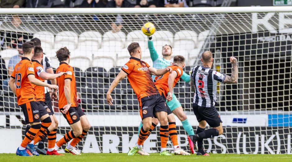 Trevor Carson makes a save for Dundee United. 