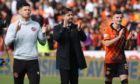 Tam Courts celebrates at full-time after his Dundee United side claimed a derby day win