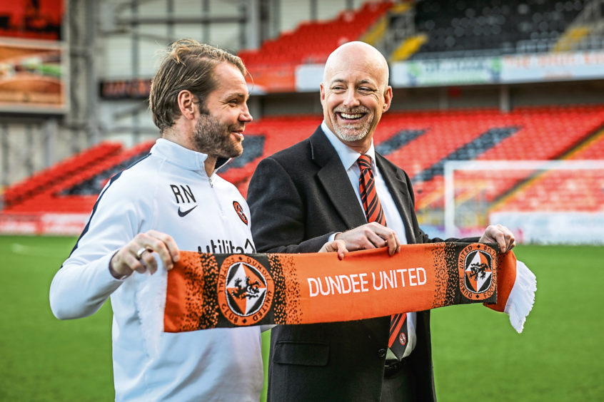 Mark Ogren, right, alongside his first Dundee United manager Robbie Neilson