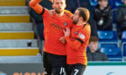 Dundee United's Pavol Safranko celebrates after scoring to make it 1-0