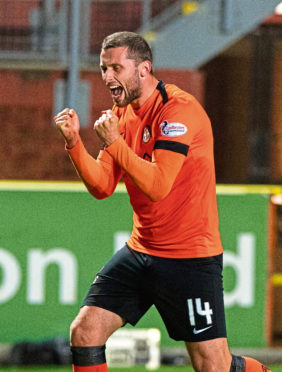 Dundee United's Pavol Safranko celebrates his goal